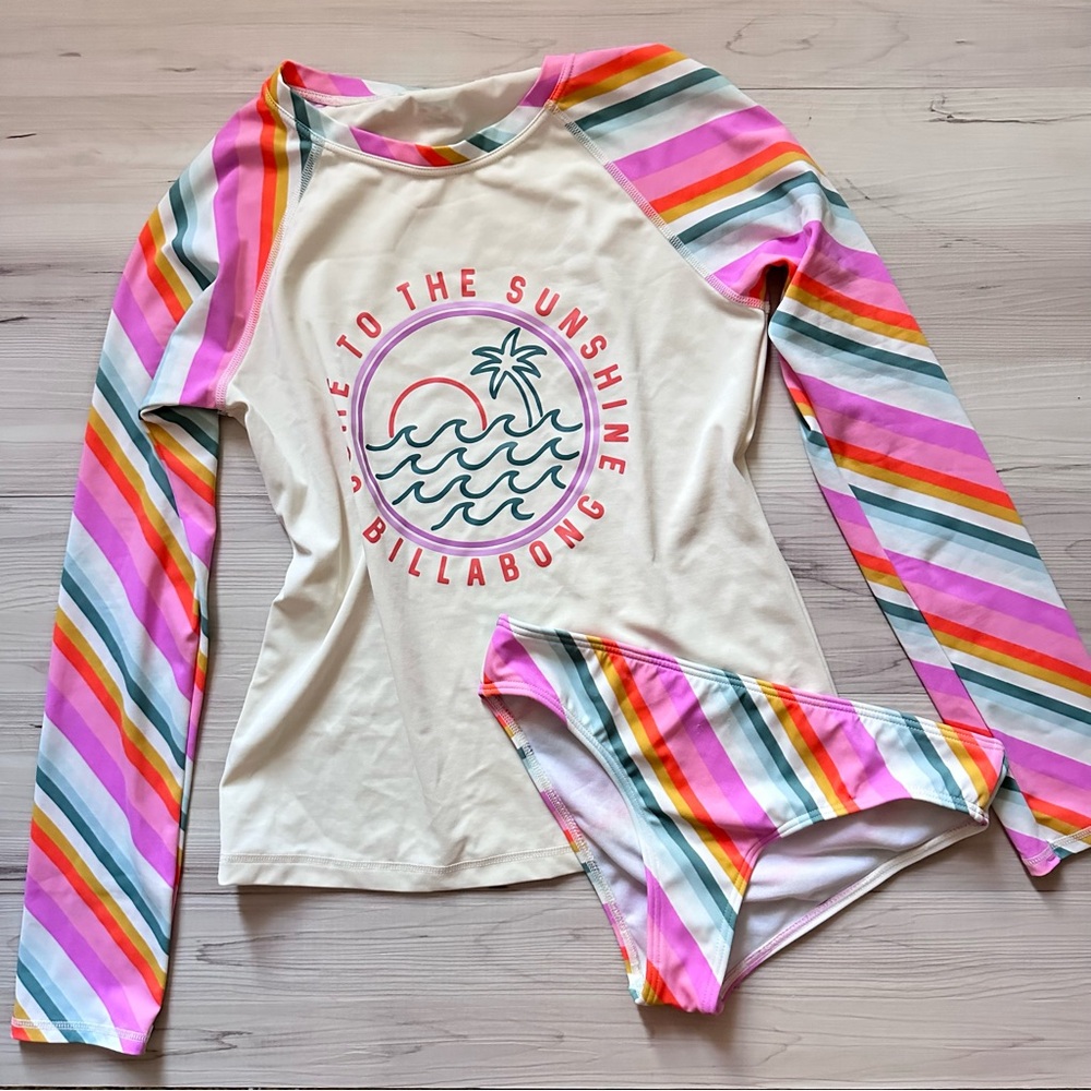 Billabong Magic Hour Come to the Sunshine Kids Rashguard Set Pink Cream Stripes